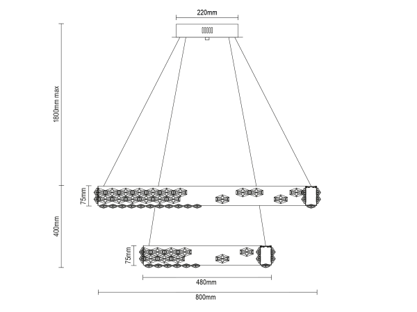 CLARIS lampadario a sospensione in cristallo 800+480 - V30006 6
