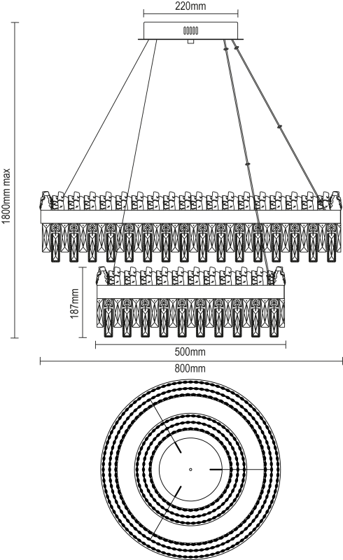 Lampadario a sospensione in cristallo ROCOCO 800+500 - V30104 8
