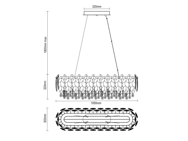 GURU lampadario a sospensione in cristallo 1050x300 - V20101 6
