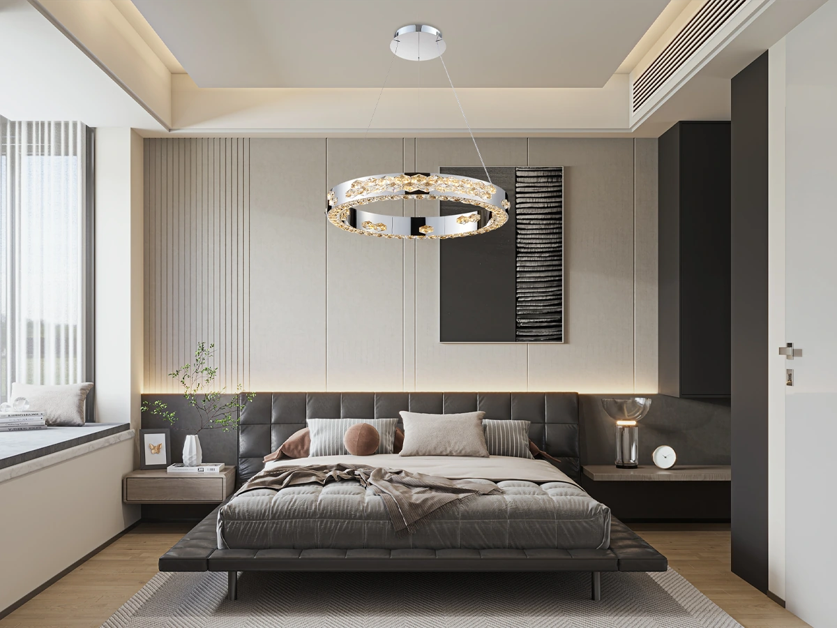 Lampade con cristallo e accento cromato, che conferiscono allo spazio un carattere senza tempo.